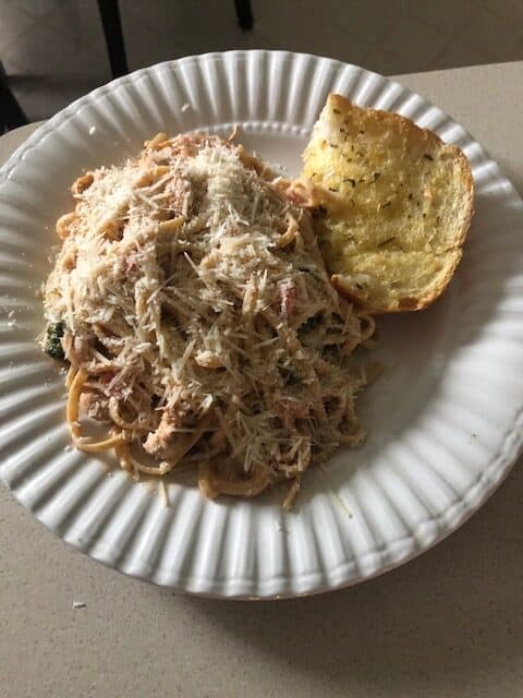 The finished product of the chicken and broccoli pasta!